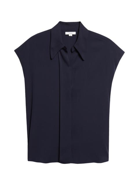 Vince Vince Cap Sleeve Stretch Silk Button-Up Shirt in Coastal at Nordstrom