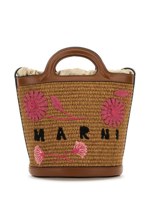 Marni Brown raffia and leather Tropicalia bucket bag