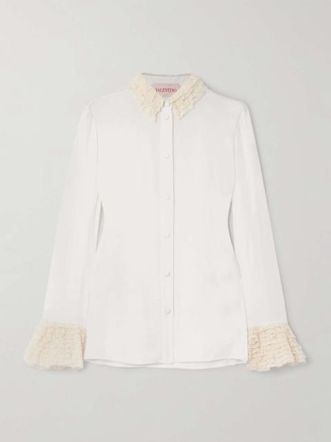 Lace-trimmed silk-georgette shirt Ivory