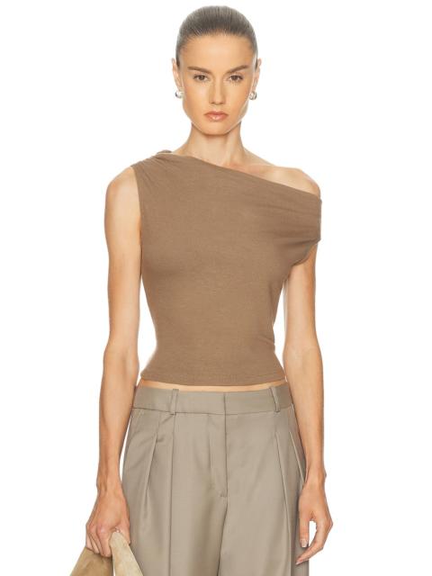 LESET Lauren Ruched Asymmetrical Shoulder Top