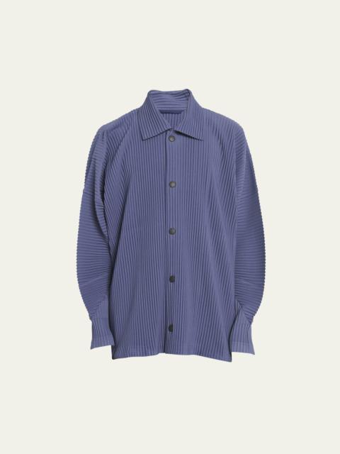 Men's Pleated Snap-Front Overshirt