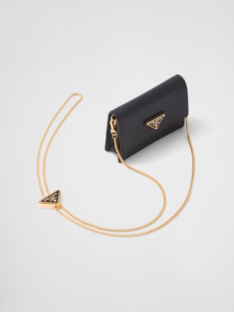 Prada Saffiano leather card holder with shoulder strap
