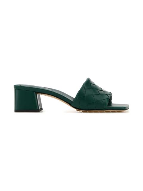 Bottega Veneta Emerald Green Leather Parco Mules