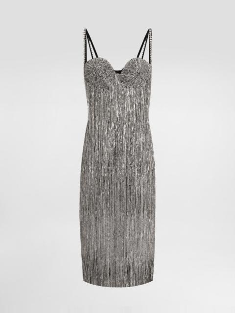 Dolce & Gabbana Marquisette calf-length dress with sequined fringing