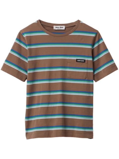 Miu Miu logo-patch striped T-shirt