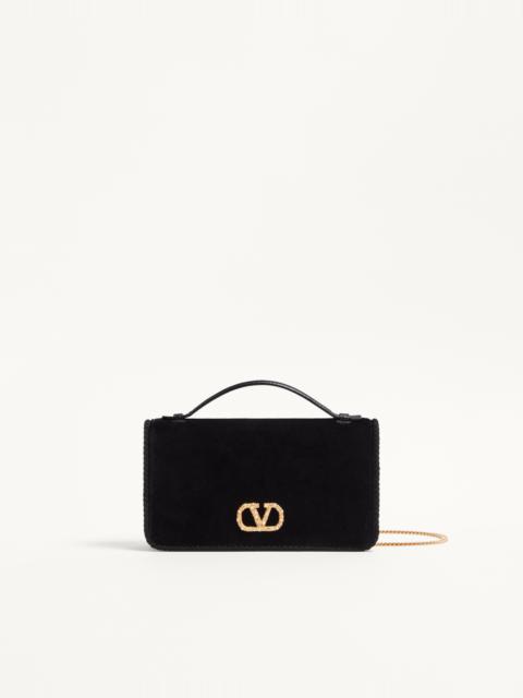 Valentino VLOGO SIGNATURE VELVET CHAIN WALLET WITH JEWEL LOGO