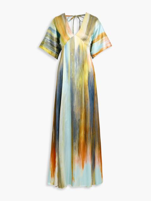 Oscar de la Renta Bow-detailed printed satin maxi dress