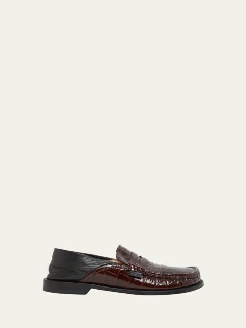 Loewe Men's Campo Croc-Effect Collapsible-Back Loafers