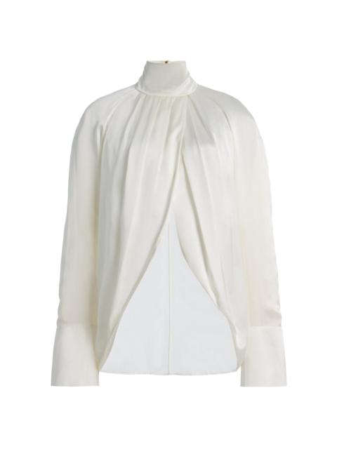 Balmain Draped Silk Blouse white