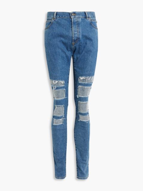 Balmain Skinny-fit distressed embellished denim jeans