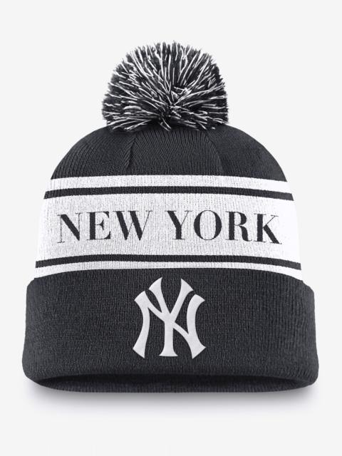 New York Yankees Team Stripe Peak Men's Nike MLB Cuffed Pom Beanie