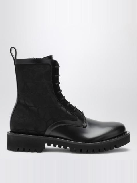 BLACK COMBAT BOOT IN TECHNICAL FABRIC AND TOILE ICONOGRAPHE CALFSKIN