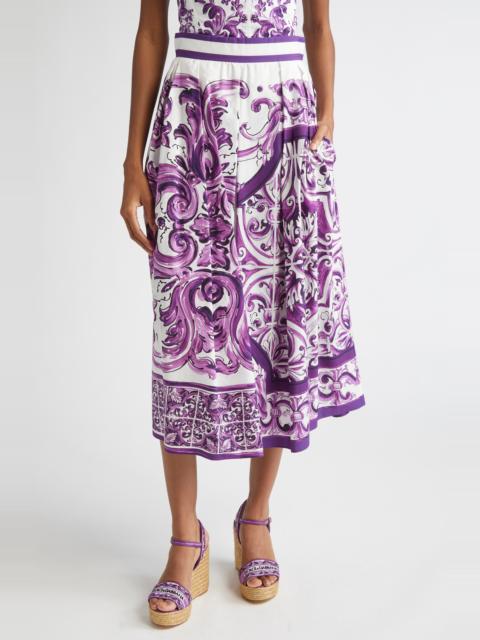 Dolce & Gabbana Dolce&Gabbana Majolica Print Cotton Poplin A-Line Midi Skirt in Hp5Dq Mix Maiolica L Viola at Nordst