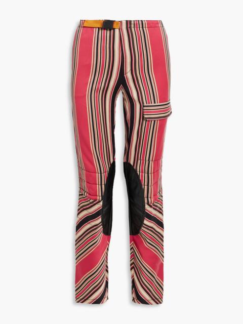 Etro Leather-trimmed striped cotton and silk-blend twill slim-leg pants