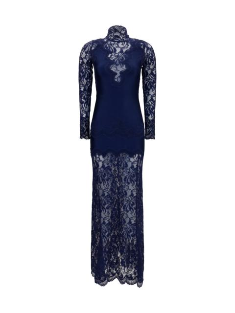 rabanne Rabanne Long Lace and Jersey Dress Deep Navy
