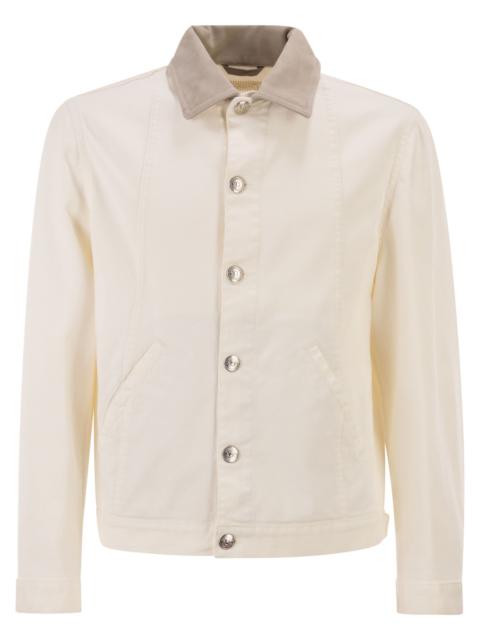 Brunello Cucinelli Brunello Cucinelli Men Lightweight Garment-Dyed Cotton Denim Jacket With Leather Collar