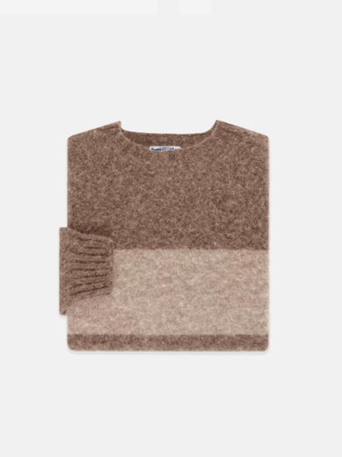 J. PRESS MADE-IN-SCOTLAND NUTMEG & TAN SHAGGY DOG BLOCK STRIPE SWEATER - TRIM FIT