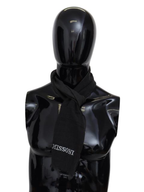 Missoni Missoni Black Wool Unisex Neck Wrap Shawl Fringes Logo Scarf