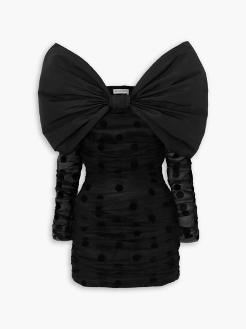 NINA RICCI Off-the-shoulder bow-detailed taffeta-trimmed flocked tulle mini dress
