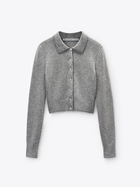 Alexander Wang Grey Wool-Blend Hotfix Polo Cardigan