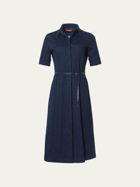 Altuzarra Kieran Denim Leather Belted Midi Dress