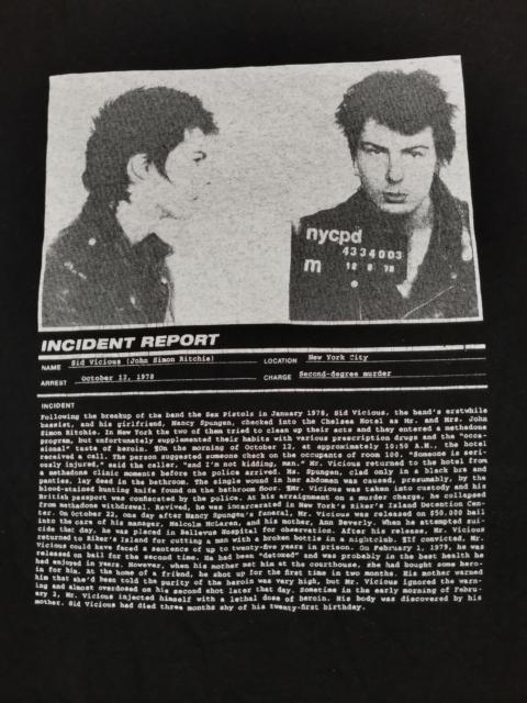 Other Designers Vintage - Vintage Sid Vicious Incident Report Tee Punk Seditionaries