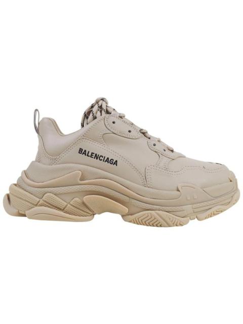 BALENCIAGA Women Beige Triple S Clear Sole Logo Faux Leather and Mesh "Stock" Sneakers