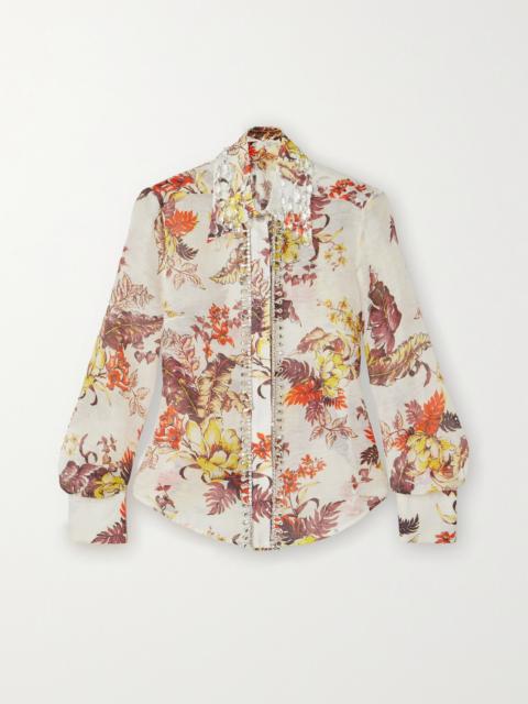 Zimmermann Matchmaker Crystal-embellished Floral-print Linen And Silk-blend Shirt