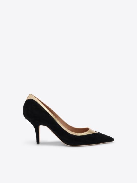 MALONE SOULIERS Emmanuelle 70 Black & Gold Suede Heeled Pumps