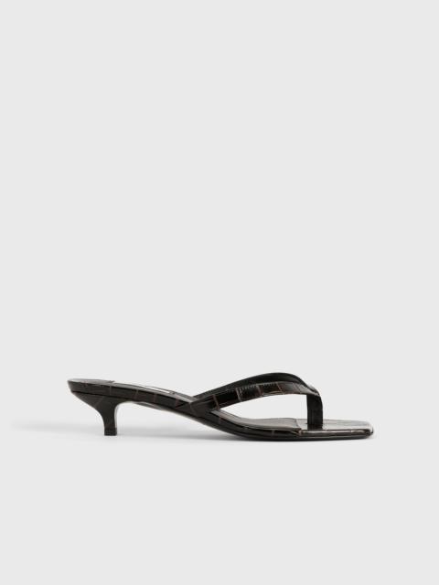 TOTEME Croco-embossed heeled flip flops dark brown