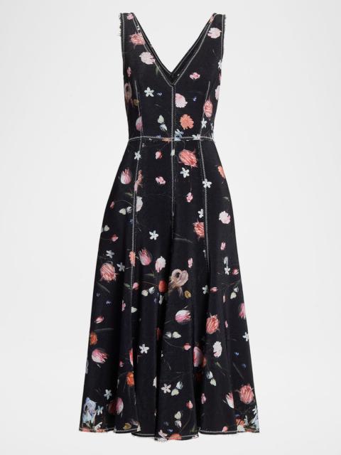Erdem Deconstructed Floral-Print Sleeveless Midi Dress