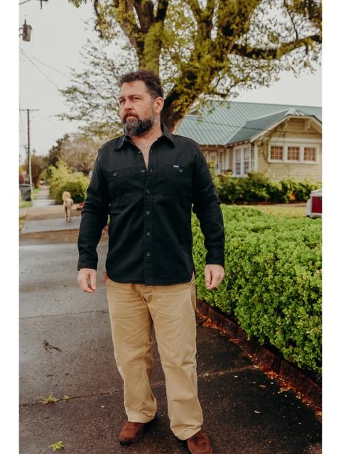 Iron Heart 9OZ COTTON LINEN WORK SHIRT - BLACK IHSH-414-BLK