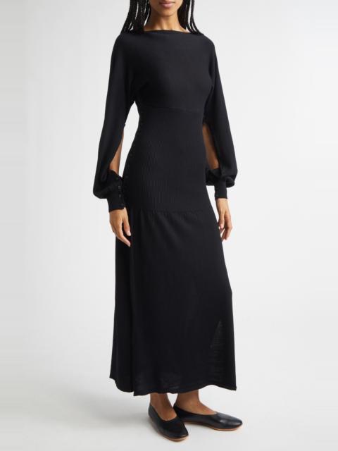 paloma wool Paloma Wool Fa Cutout Long Sleeve Extrafine Merino Wool Sweater Dress in Black at Nordstrom