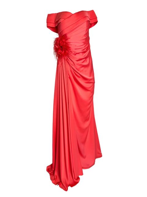 Other Designers Dekolte - Off Shoulder Boat Neck Coral Prom Dress