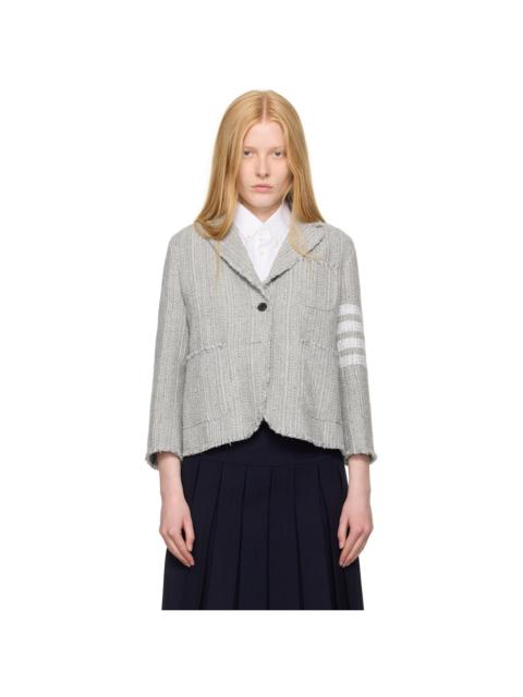Thom Browne Gray Tweed Fray 4-Bar Cropped Sack Blazer