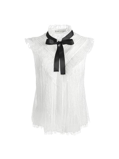 Alice + Olivia RHEBA MOCK NECK SLEEVELESS RUFFLE BLOUSE WITH BOW