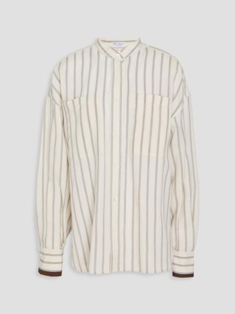 Brunello Cucinelli Bead-embellished striped twill shirt