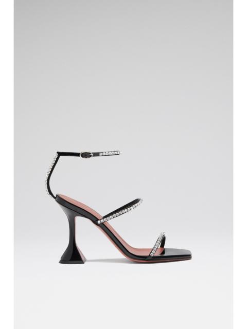 Amina Muaddi GILDA SANDAL BLACK PATENT AND WHITE CRYSTALS