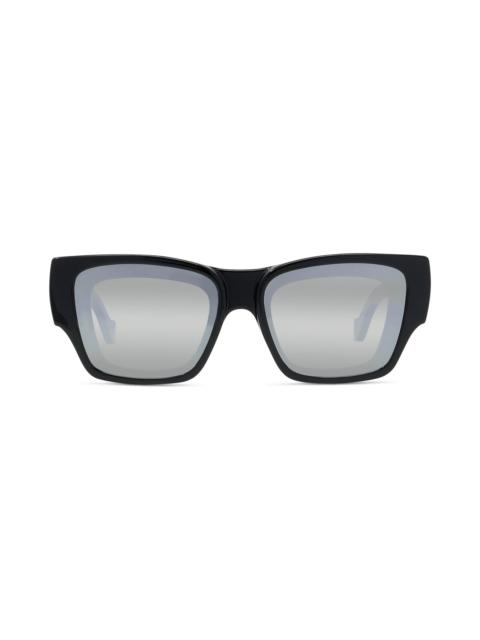 Loewe Loewe Signature 56mm Rectangular Sunglasses in Shiny Black /Smoke Mirror at Nordstrom