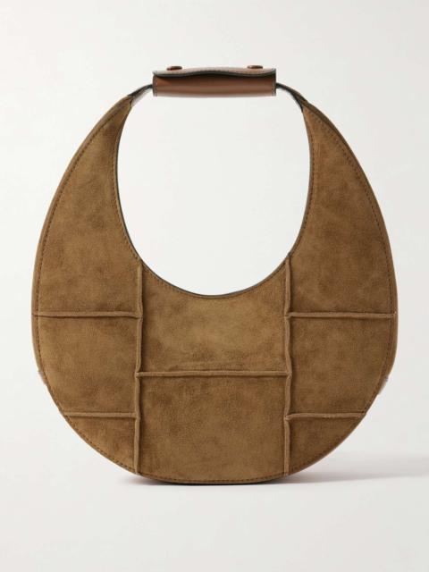 Moon leather-trimmed paneled suede tote Tan
