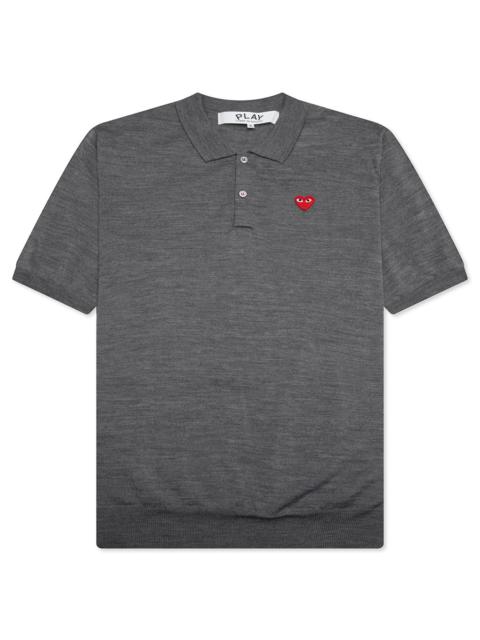 Comme des Garçons PLAY RED EMBLEM S/S POLO NECK - GREY
