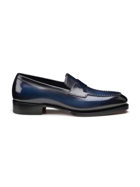 Santoni Men's blue leather Meraviglia Collection penny loafer