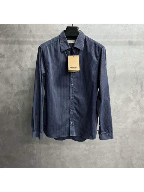 Burberry Burberry Blue Vertical-Stripe Long-Sleeve Casual Shirt with Spread Collar