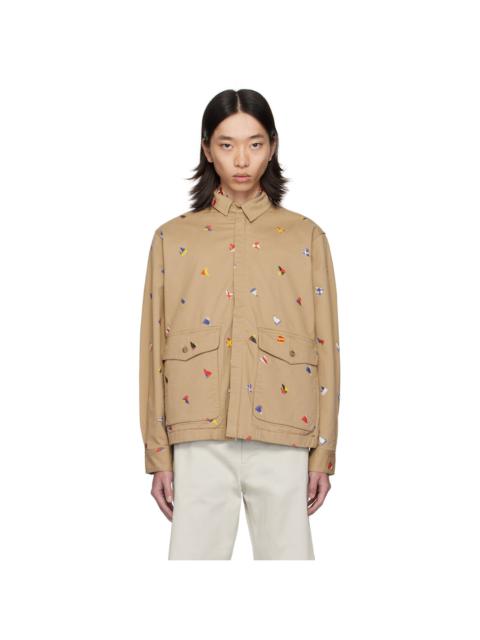 Beige Embroidered-Graphic Jacket