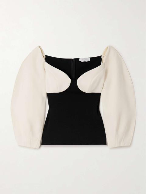 Enoch wool-crepe and silk cropped top Black