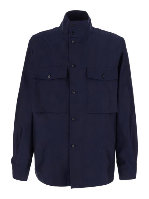 Bottega Veneta Bottega Veneta Men Blue Jacket With High Collar And Front Pockets In Cotton And Silk For Men