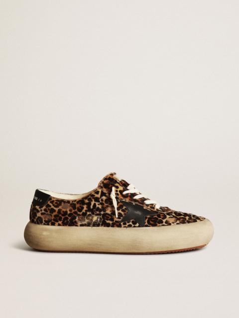 Golden Goose Men's Space-Star in leopard print pony skin with black star and heel