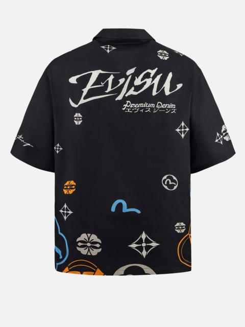 EVISU Allover Floral and Seagull Print Boxy Short-Sleeve Shirt