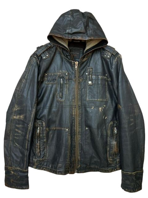 Other Designers Japanese Brand - Politix Japan Multipocket Black Leather Jacket Hoodie