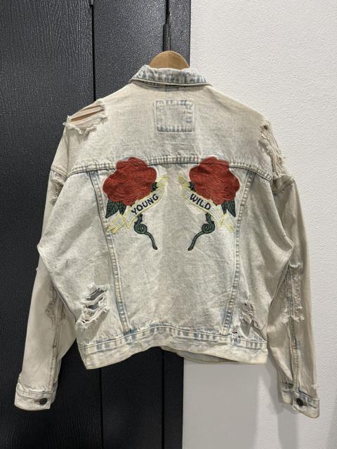 Other Designers Distressed Denim - Rose Embroidery Distressed Seed Jacket